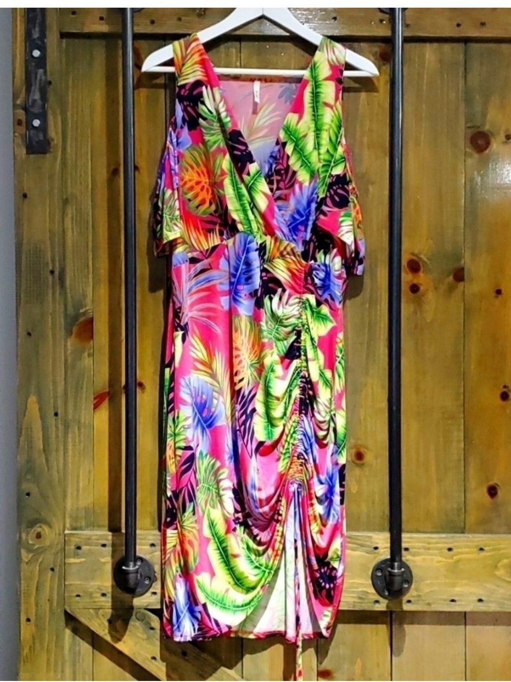 TROPICAL COLORFUL Floral Dress STRETCH RESORTWEAR WEDDING GUEST BRUNCH CRUISE